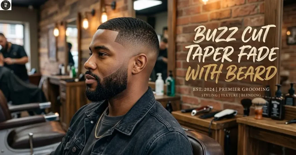 buzz-cut-taper-fade-with-beard Buzz Cut Taper Fade with Beard