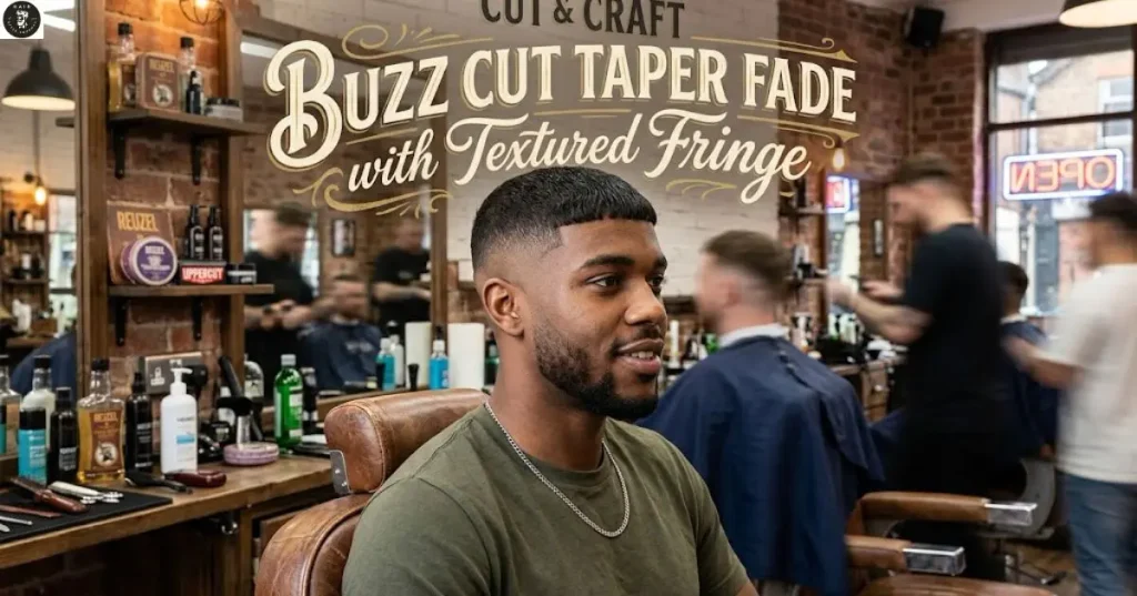buzz-cut-taper-fade-with-textured-fringe Buzz Cut Taper Fade with Textured Fringe