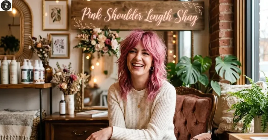 pink-shoulder-length-shag Pink Shoulder Length Shag
