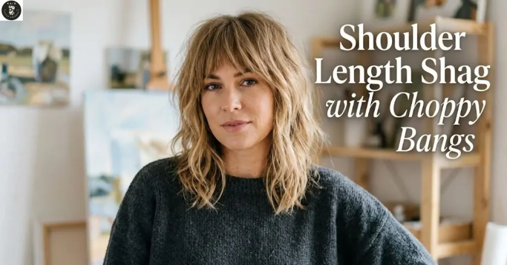 shoulder-length-shag-with-choppy-bangs Shoulder Length Shag with Choppy Bangs