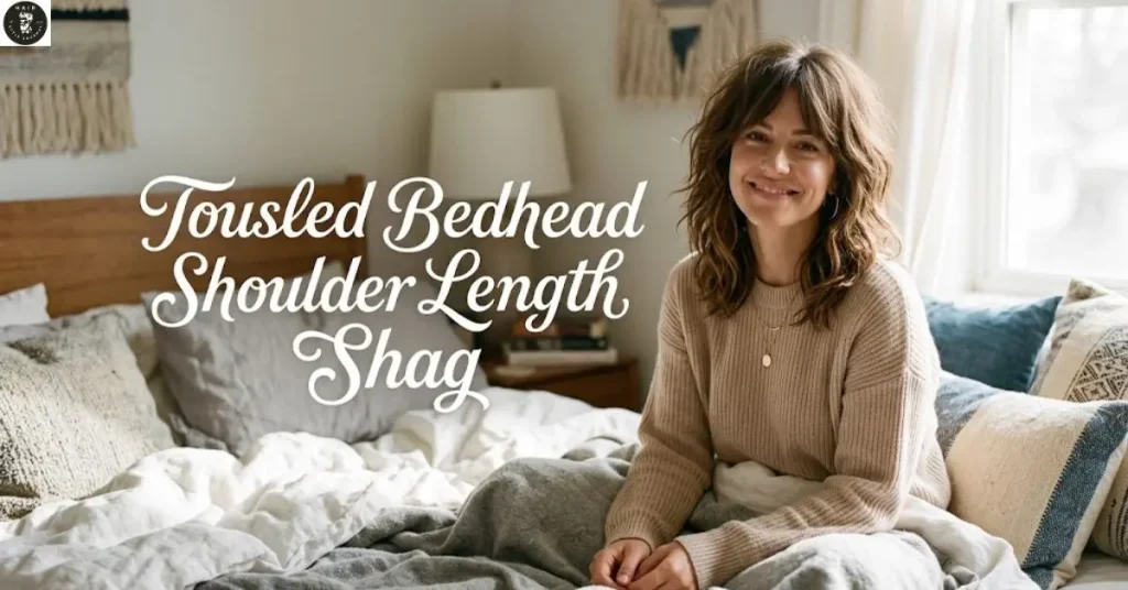 tousled-bedhead-shoulder-length-shag Tousled Bedhead Shoulder Length Shag